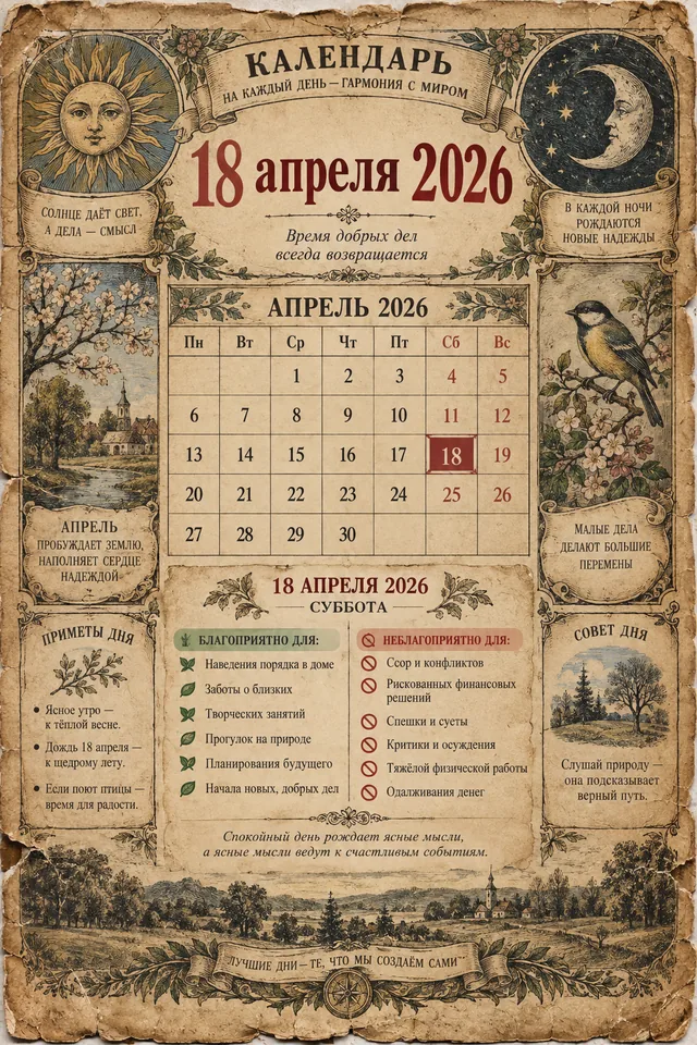 Пример результата: Генерация ретро-календаря на 18 апреля 2026 (GPT Image 2)
