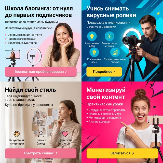 Пример результата: Сетка из 4 промобаннеров 2×2 (Nano Banana Pro)