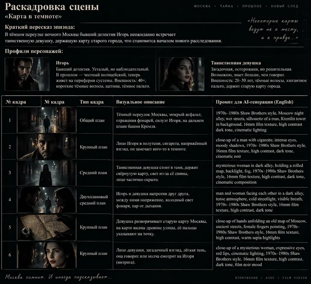 Пример результата: Генератор раскадровки и визуальных промптов (GPT Image 2)
