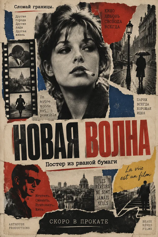 Пример результата: Французская новая волна: постер из рваной бумаги (GPT Image 2)