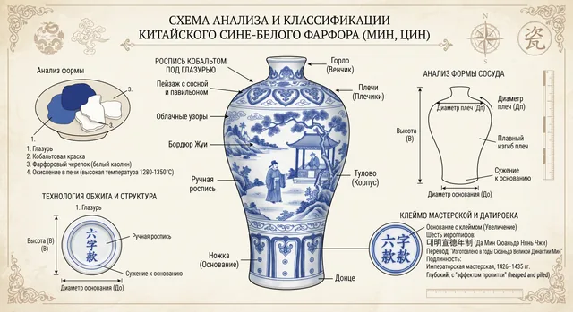 Пример результата: Пояснительная схема сине-белого фарфора Цзиндэчжэнь (Nano Banana Pro)