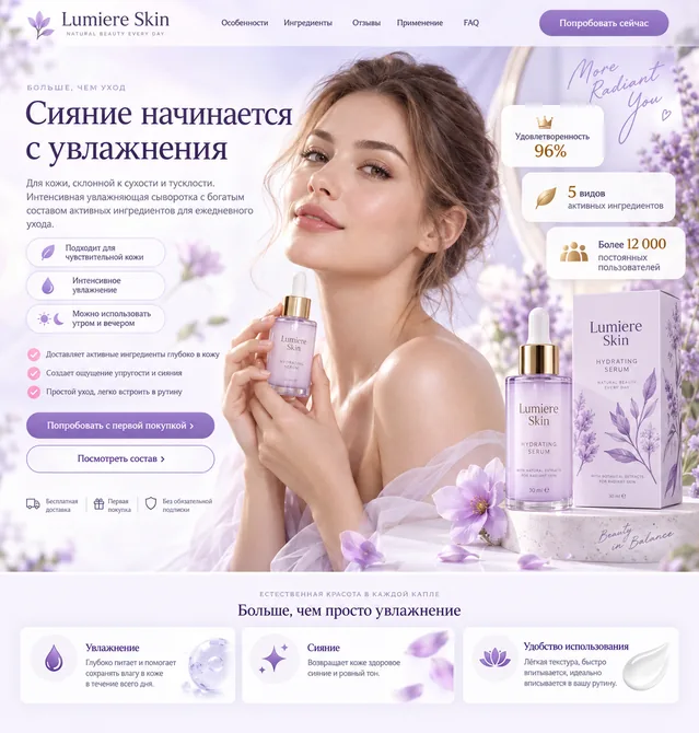 Пример результата: Макет лендинга для косметики (GPT Image 2)