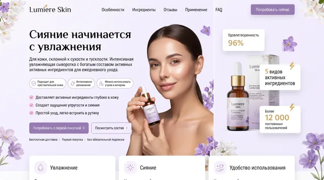 Пример результата: Макет лендинга для косметики (Nano Banana Pro)