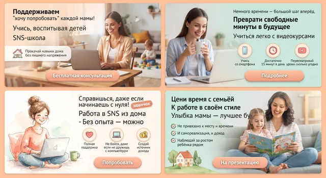Пример результата: Сетка рекламных баннеров в иллюстративном стиле (Nano Banana Pro)
