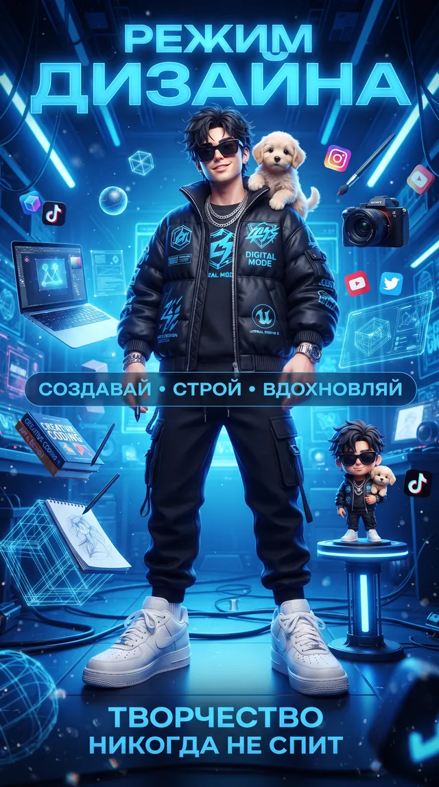 Пример результата: Неоновый дизайнер: 3D-постер (Nano Banana Pro)