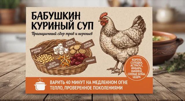 Пример результата: Этикетка упаковки для травяного супа (Nano Banana Pro)