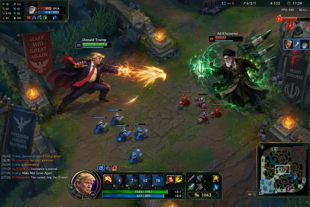 Пример результата: Скриншот LoL: Трамп против Хаменеи (GPT Image 2)
