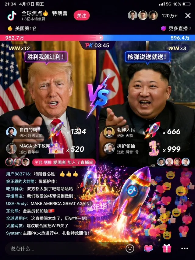 Пример результата: Скриншот PK-баттла Трампа и Ким Чен Ына в ТикТоке