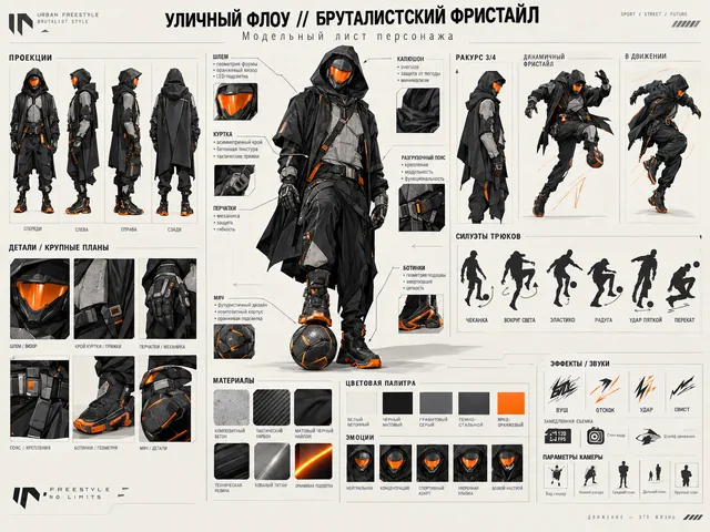 Пример результата: Концепт-лист персонажа в стиле брутализма (GPT Image 2)