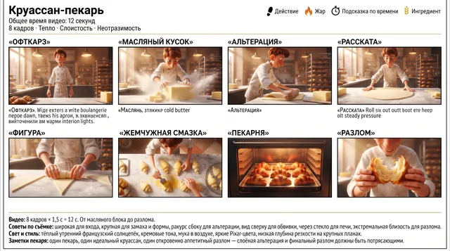 Пример результата: Инфографика-сториборд для круассан-пекаря (Nano Banana Pro)