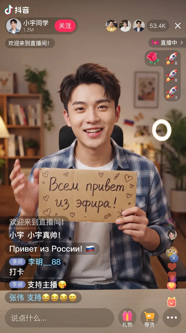 Пример результата: Скриншот прямой трансляции Douyin (Nano Banana Pro)