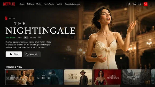 Пример результата: Главная страница Netflix с главным фильмом