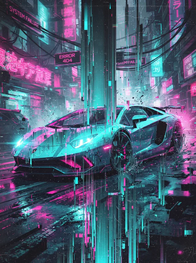 Пример результата: Глитч-арт иллюстрация спортивного автомобиля (Nano Banana Pro)