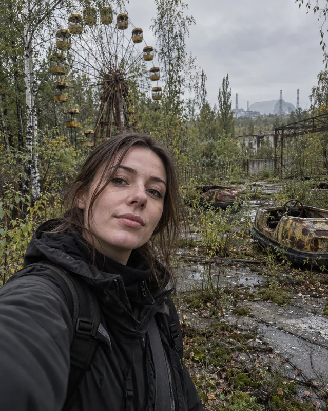Пример результата: Фотореалистичное селфи в заброшенном парке Припяти (GPT Image 2)