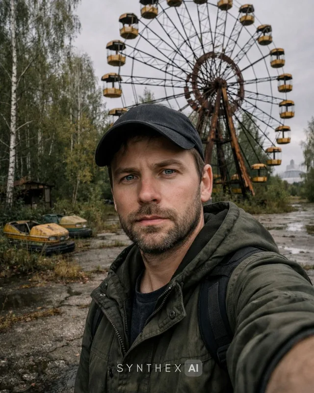 Пример результата: Фотореалистичное селфи в заброшенном парке Припяти
