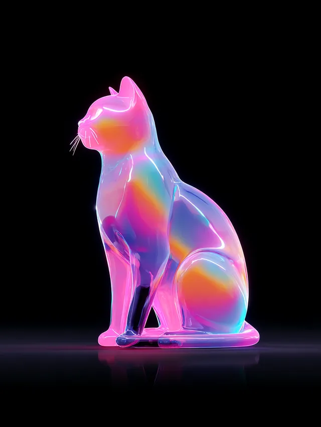 Пример результата: Глянцевый иридисцентный 3D-рендер кошки