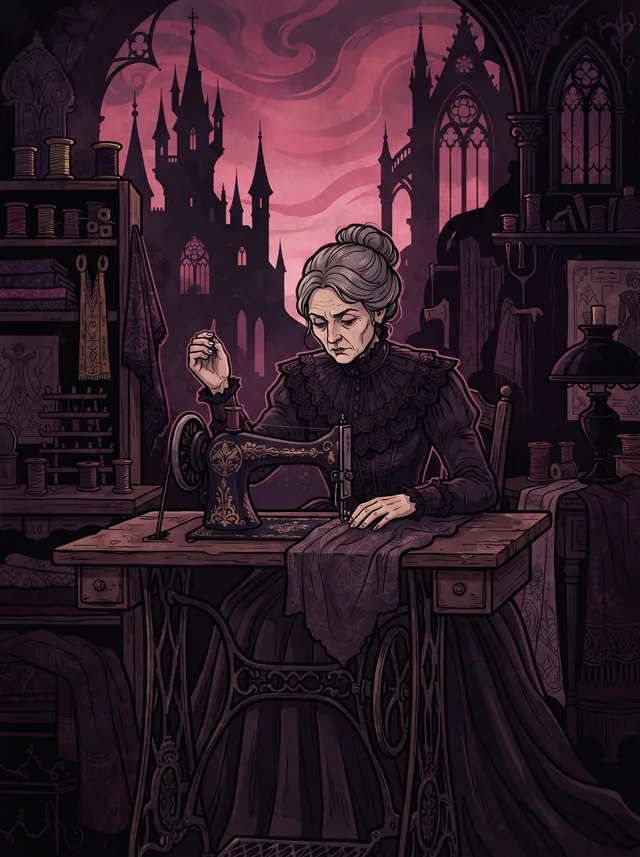 Пример результата: Готическая плоская иллюстрация швеи (Nano Banana Pro)