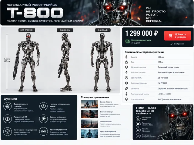 Пример результата: Карточка товара с роботом T-800 для маркетплейса (GPT Image 2)