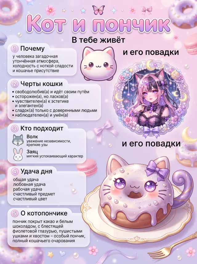 Пример результата: Кавайный постер с кошачьим пончиком (Nano Banana Pro)
