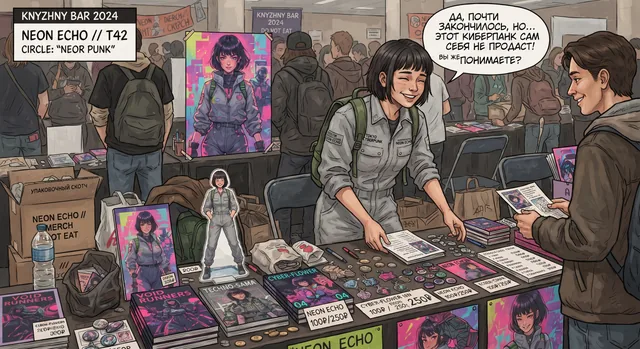 Пример результата: Кружок на комикс-рынке: реалистичная иллюстрация (Nano Banana Pro)