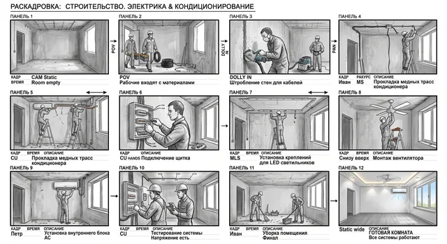 Пример результата: Раскадровочный лист монтажа комнаты