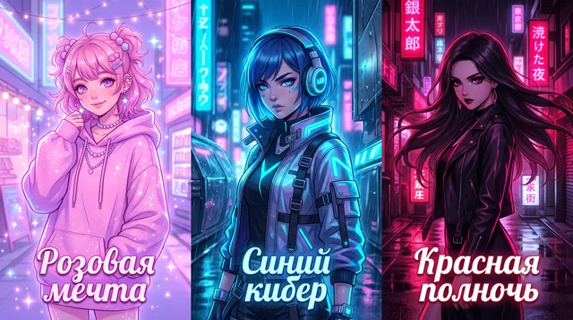 Пример результата: Трёхпанельный аниме-коллаж в стиле моды