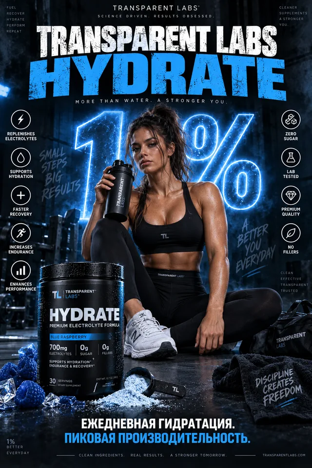 Пример результата: Кампания Transparent Labs Hydrate (GPT Image 2)