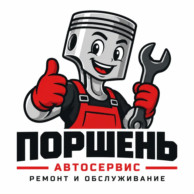 Логотип автосервиса «Поршень», стиль: Маскот