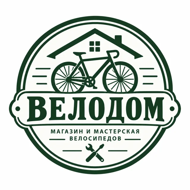 Логотип велосипедного магазина «Велодом», стиль: Эмблема