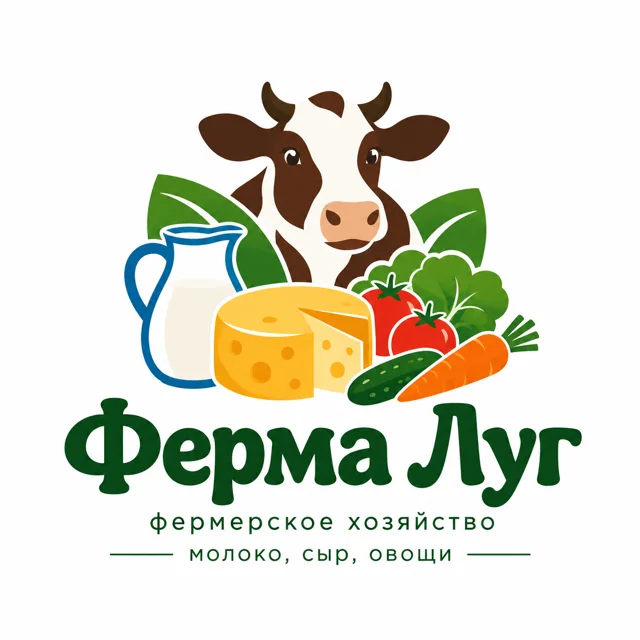 Логотип фермерского хозяйства «Ферма Луг», стиль: Знак и название