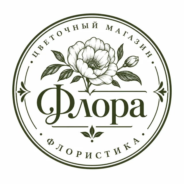 Логотип цветочного магазина «Флора», стиль: Эмблема