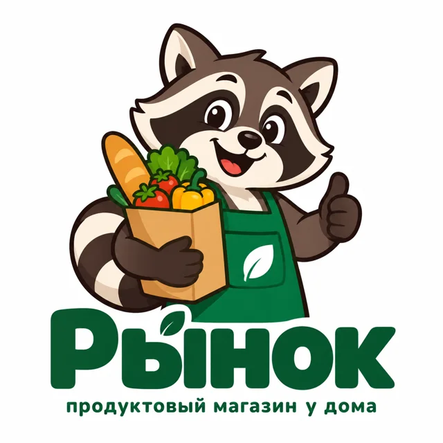 Логотип продуктового магазина «Рынок», стиль: Маскот