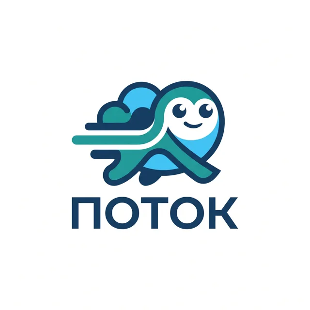 Логотип IT-стартапа «Поток», стиль: Маскот