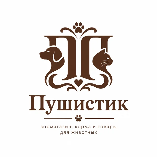 Логотип зоомагазина «Пушистик», стиль: Монограмма