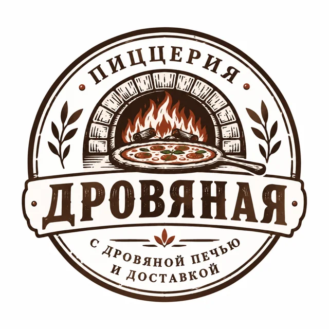 Логотип пиццерии «Дровяная», стиль: Эмблема
