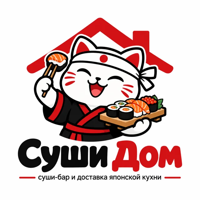 Логотип суши-бара «Суши Дом», стиль: Маскот