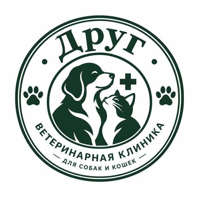 Логотип ветеринарной клиники «Друг», стиль: Эмблема